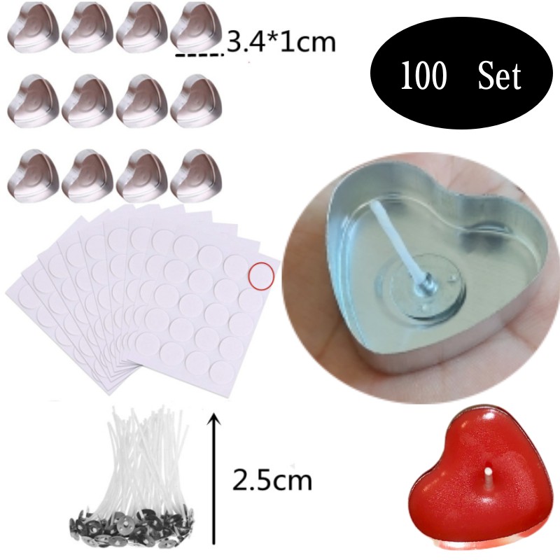 Candle Making Jars - 100 Sets Heart shaped Empty Aluminum